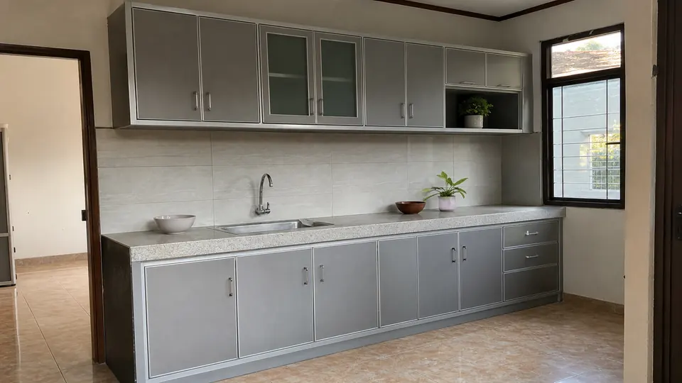 Kitchen set aluminium dengan kabinet atas dan bawah