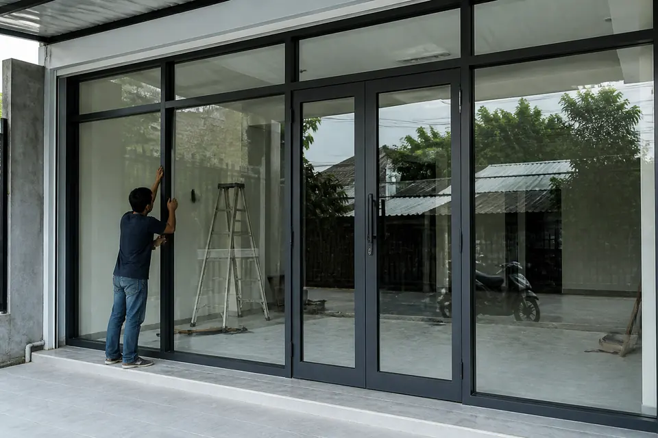 Kusen pintu dan jendela berbahan aluminium dan kaca